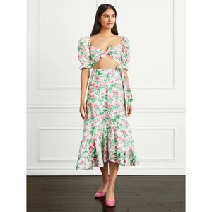 Hill House Floral Puff Sleeve Blouse - Pink and Green